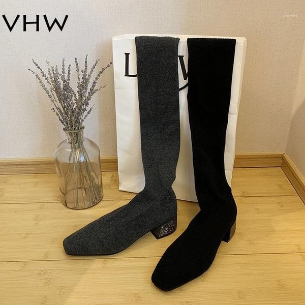 

women sock boots knited fabric shoes heeled long boots women fashion black knee high1