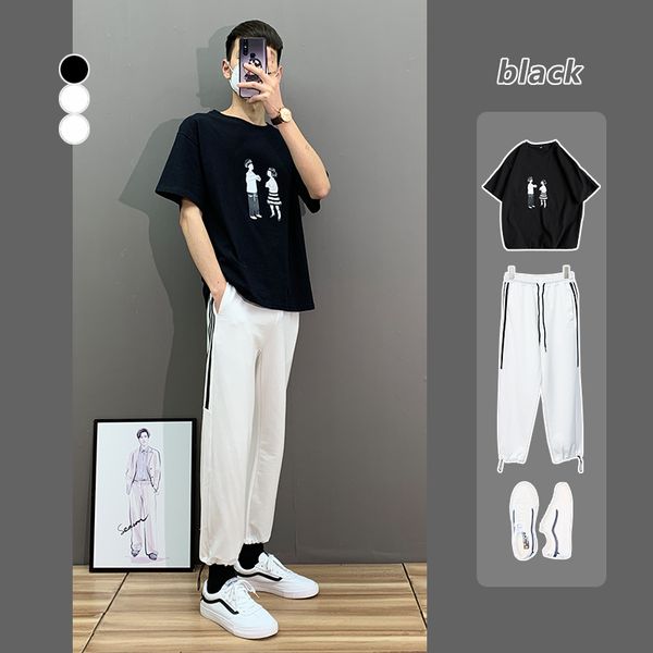

men's short loose cotton student print. half sleeve brand casual couple t-shirt fashion boys top