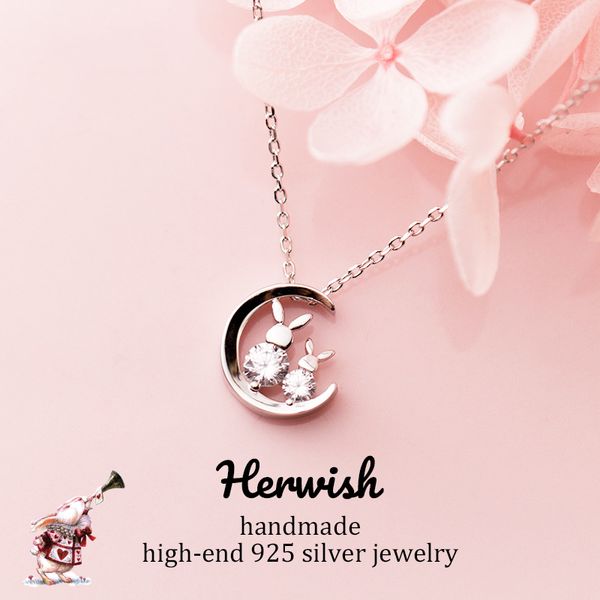 

her wonderland zirconia rabbit pendant necklace 925 sterling silver necklace animal bunny women jewlery girlfriend gift q0531