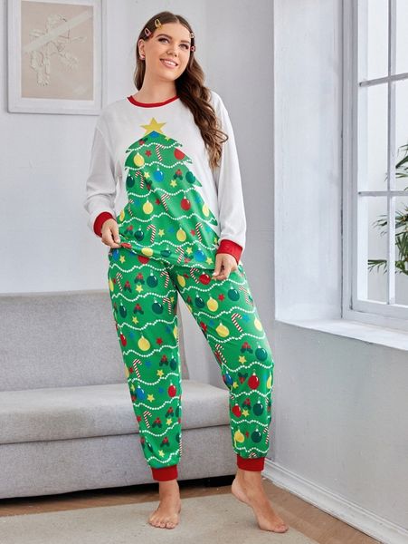 

plus christmas print sweatshirt & sweatpants pj sets w6cz#, Black;white