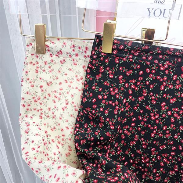 

u swear summer floral chiffon ruffle skirt 2020 women korean a line high waist midi skirt elegant ladies mermaid, Black