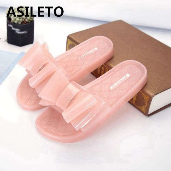 

ladies slippers bow cool jelly shoes woman flat slippers outdoor home beach flip flops female flip flops slides women slippers y201026, Black