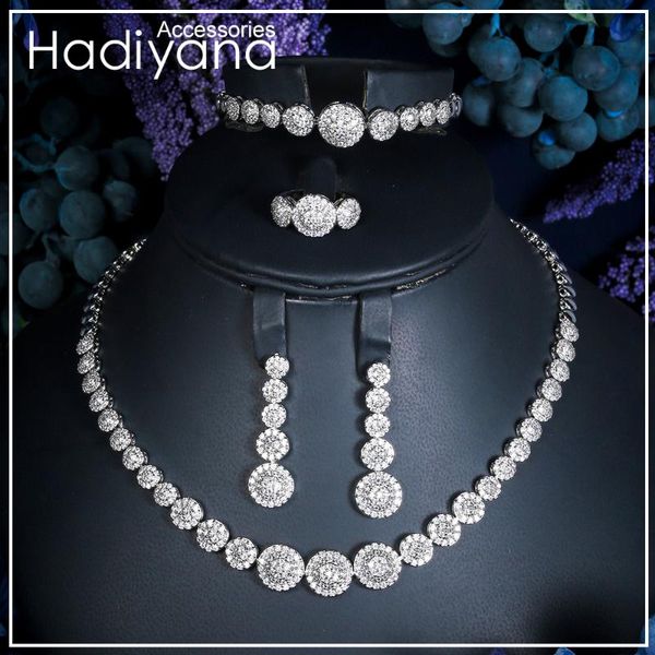 

jewelry set hadiyana luxury with cubic zircon woman copper wedding necklace earrings ring and bracelet set wholesale cn083, Silver