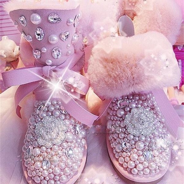 

2020 skin new sheep a crystal suit pearl jewel craft snowboots apartment with pink q4gh, Black