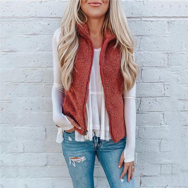 

women's casual sherpa fleece lightweight fall warm zipper vest with pockets 5colors, Black;white