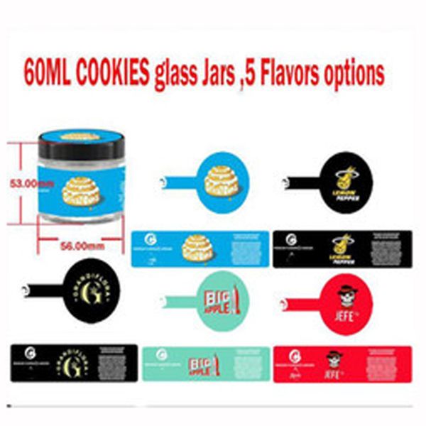 

60ml 3.5 grams cookies glass jars premium flower jeff og sticky buns big apple lemon pepper 3.5 grams glass jar packaging
