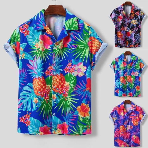 

men's shirts hawaiian shirt 2020 casual button printing beach dress shirt short sleeve blouse camisa masculina1, White;black