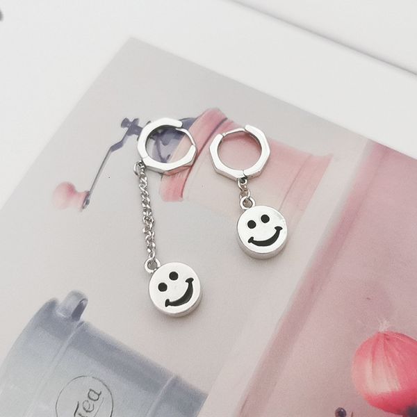 

geometric korean s925 silver smile asymmetric face tassel used earrings
