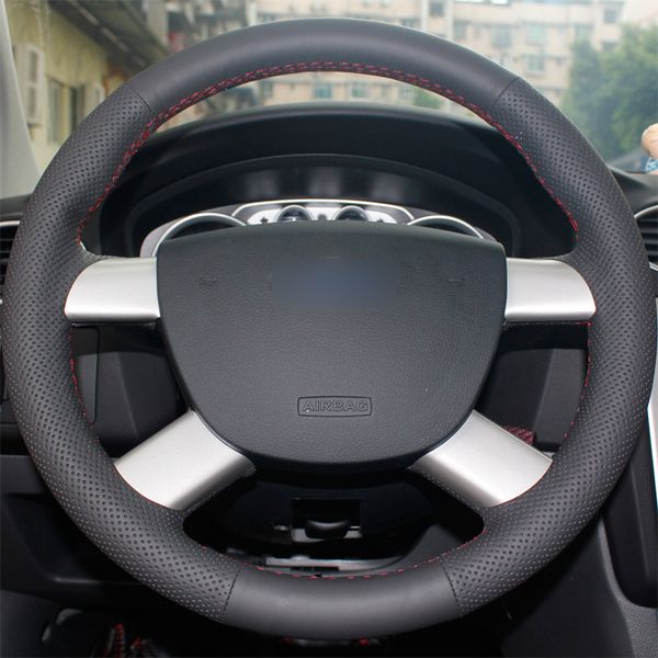 Preto PU de couro falso DIY mão-costurado Car Steering Wheel Cover para Ford Kuga 2008-2011 Foco 2 2005-2011 C-MAX 2007-2010