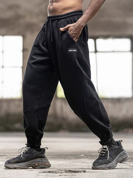 

men drawstring waist letter patch detail sweatpants f0ux#, Black