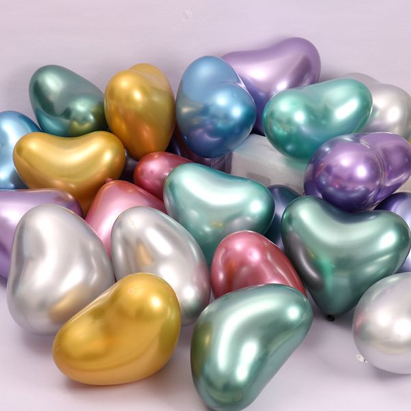 

50 pcs 2.2g 10 inch metallic heart balloons shiny chrome tying twist latex balloon birthday wedding decoration valentine's day 1027