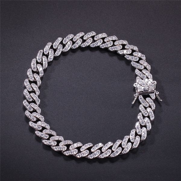 

7inch/8inch hip hop copper 8mm micro pave cz cuban link bracelet cubic zircon men women punk miami bracelet with box clasp t200422, Black