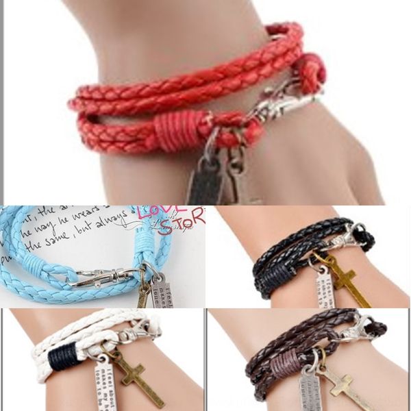 

ons7o pu сплетенный браслет cross панк любителей двойной круг сплава кулон кулон браслет серебряный позолоченный кожаным ювелирные изделия c, Golden;silver