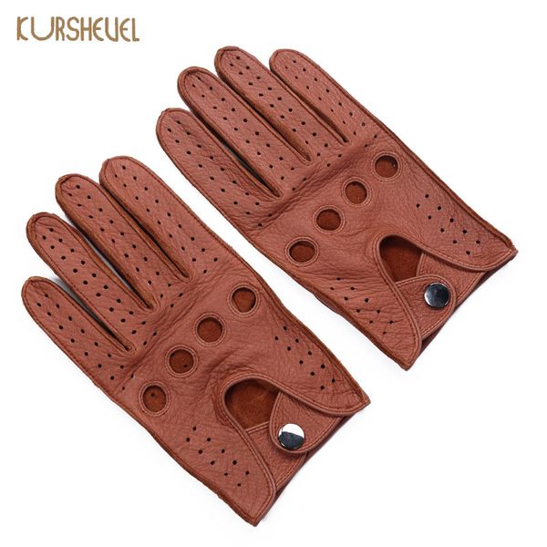 

luxury deerskin genuine leather gloves men full finger non-slip soft leather driving gloves tactical sports new style agd016 201020, Blue;gray