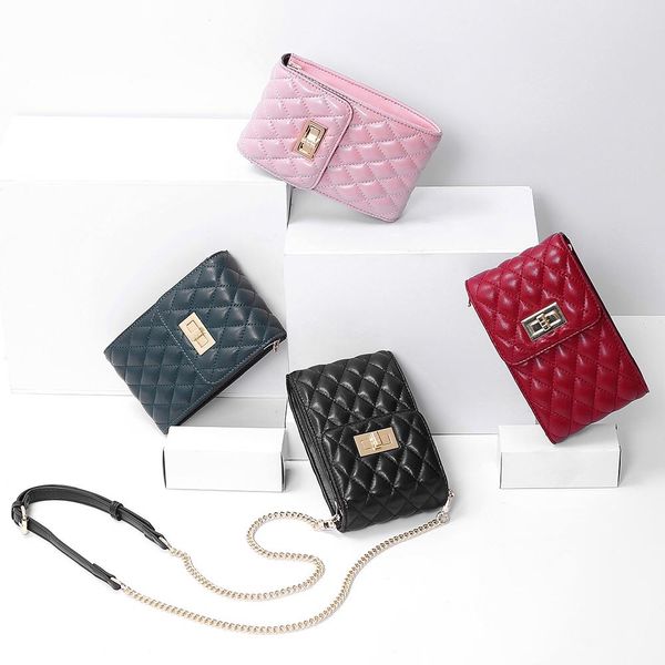 

chain mobile phone oblique cross bag ladies design lingge sheepskin small bag youth high-end wild shoulder coin purse 8031