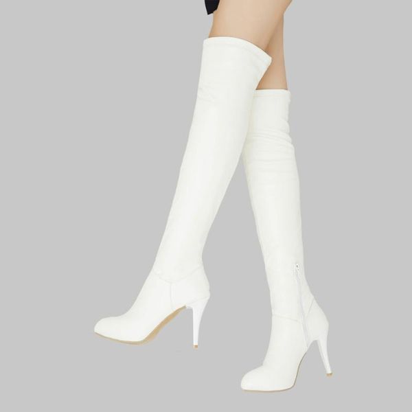 

boots high heel over the knee thigh women winter round toe long shoes zip female white, Black