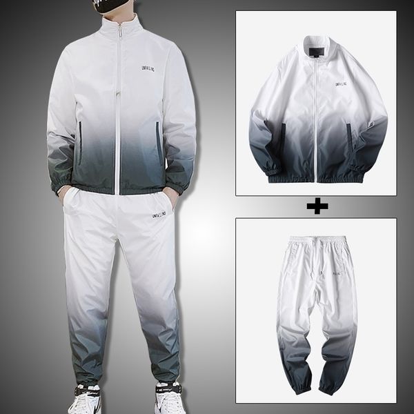 

men gradient tracksuit new mens clothing set 2 pieces sweat suit men streetwear jacket and sweatpants male jogger sets 201109, Gray