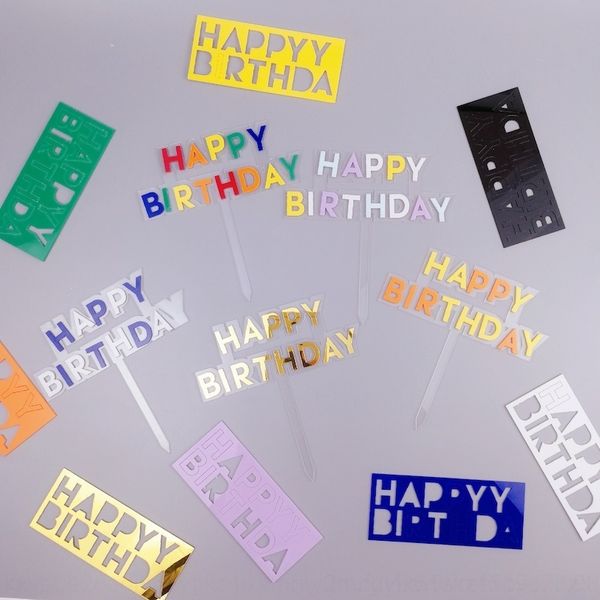 

38mhy ins ins double-layer handmade color happy color acrylic card decoration decoration double-layer diy cake handmade diy birthday happy b