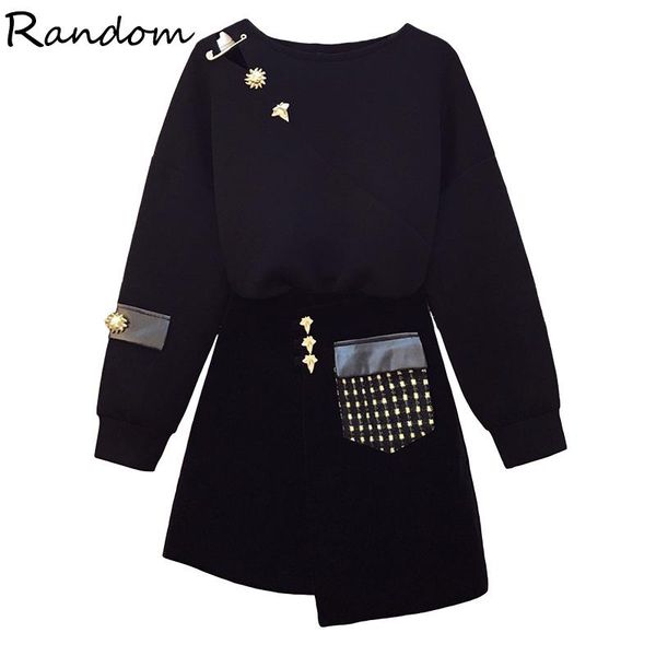 

women's tracksuits women autumn winter runway skirt suit female rivet and two piece set ladies elegant matching black plus size outfits, Gray