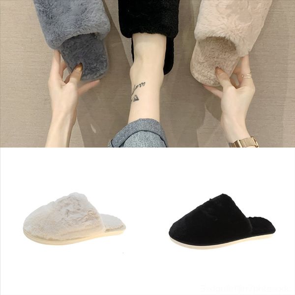 

v9ig0 women slippers girls cute home shoes cotton short plush flat slippers casual slipper female outdoor indoor flip flop plush shoes, Black