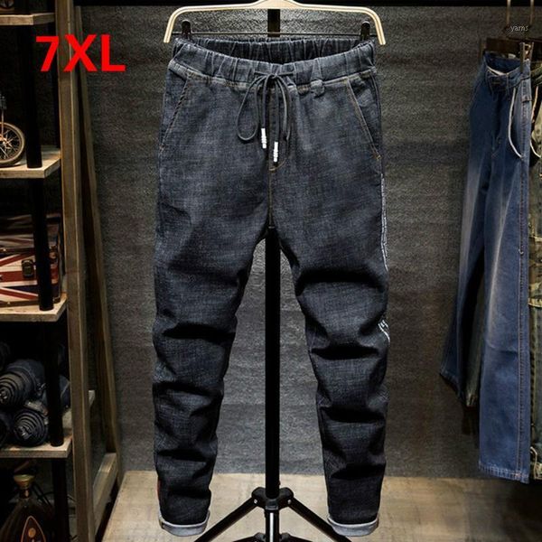 

2020 autumn winter new men's plus size jeans black plus size harem pants high-quality stretch stretch slim trousers 7xl 6xl 5xl1, Blue