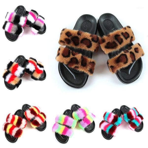 

slippers spring and summer fashion fur imitate flat with mao shoes women's1, Black