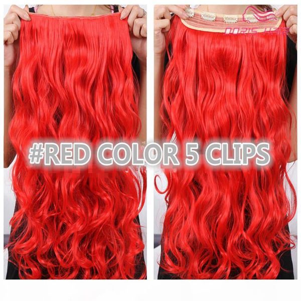

sales 30color clip in hair extension 5clips one pieces 130g full head body wave red brown blond in stock synthetic hair ing, Black;brown