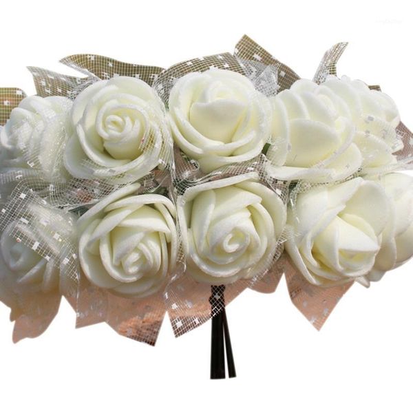 

144pcs/lot 2cm diy pe artificial flowers rose head with mesh wedding home decorative artificial flowers bouquet accessories(whit1
