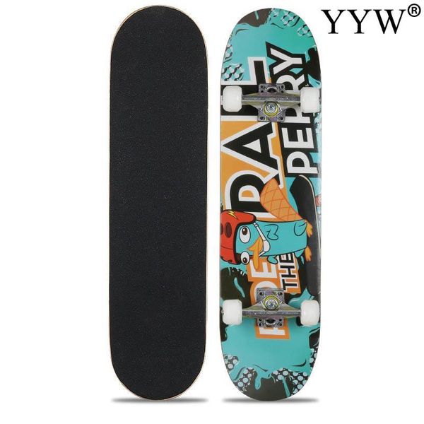 

skateboard double rocker board maple 4 wheels teenager figure skating street 6 colors matte surface board skull red colors