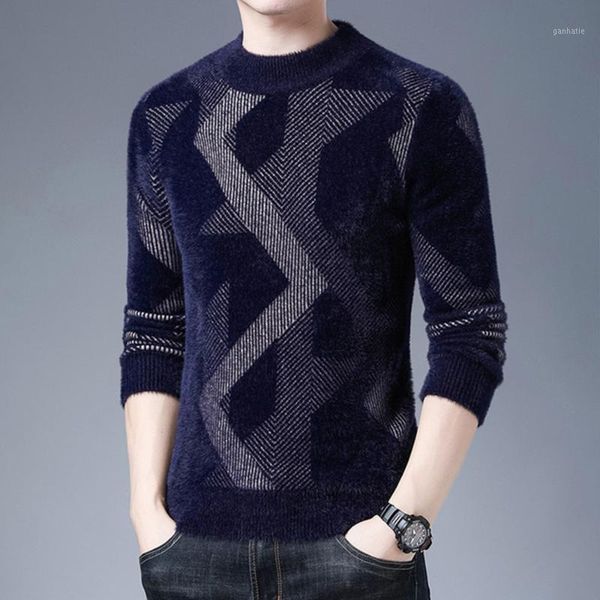 

new men's mink fleece pullover sweater winter thick warmth half high neck sweater men's1, White;black