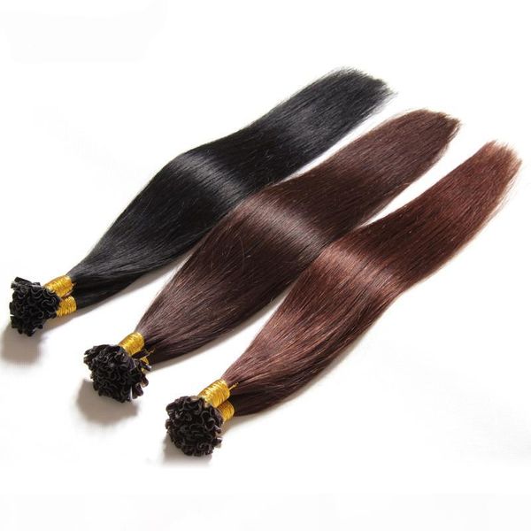 

кератин u совет бразильские волосы 1 г strand 100шт много nail tip extension fusion человеческих волос # 1 # 1b # 2 # 4 # 6 prebonded прямые, Black