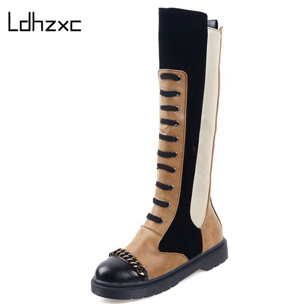 

ldhzxc fashion patchwork leather women knee high boots winter brand riding boots night club shoes woman big size, Black