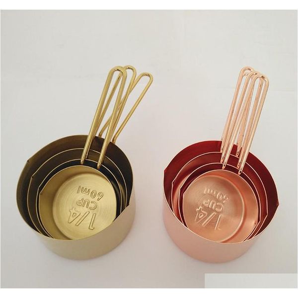 

copper stainless steel measuring cups 4 pieces/lot kitchen tools making cakes and baking gauges me jllkwa network2010