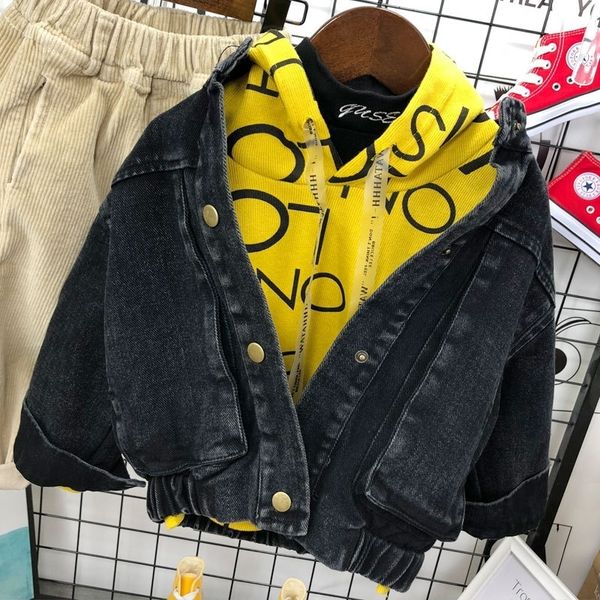 

children's denim jackets autumn winter new baby boys clothes kids hooded coats toddler outwear baby boys cowboy jacket coat 201125, Blue;gray