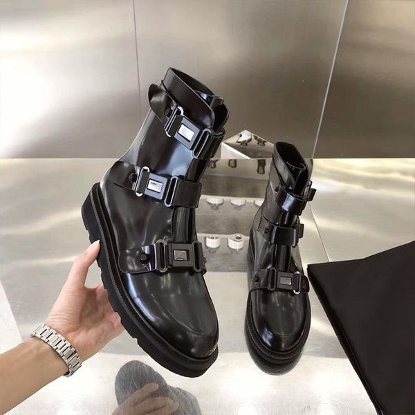 

buckle decoration motorcycle boots women black punk round toe solid ankle for