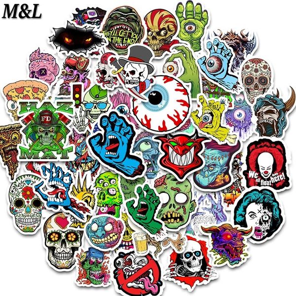 

50pcs mixed horror series skull zombie cartoon stickers bike skateboard fridge guitar lapluggage waterproof joke stickers