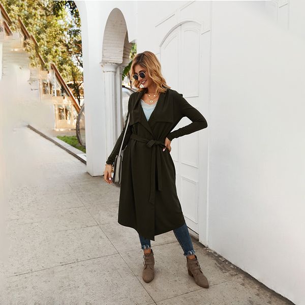 

and 2021 new female wear belt thin waist prolonged jacket winter wind ctzz, Black