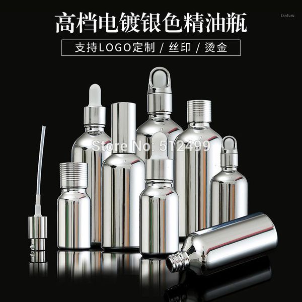 

5/15/30pc 5/10/15/20/30/50/100ml silver mist spray bottle essential oil dropper glass bottle silver lotion diy refillable1