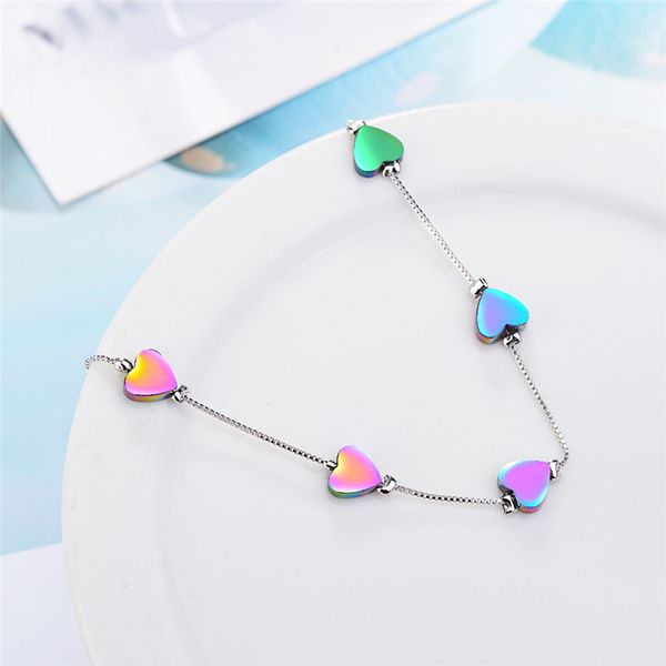 

new 2020 anenjery sweet coloful liefde hart zilver kleur armband voor vrouwen fashion bracelets as gift, Black