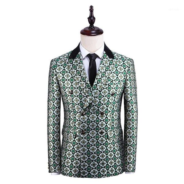 

blazer men's double-breasted printed jacket men's business casual blazer high-quality suit jacket chaqueta de los hombres1, White;black