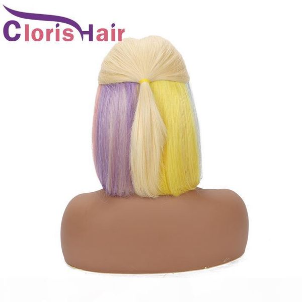 

highlight 613 blonde short bob wig pixie cut human hair straight 13x4 lace front wigs for black women colored rainbow glueless natural wig, Black;brown