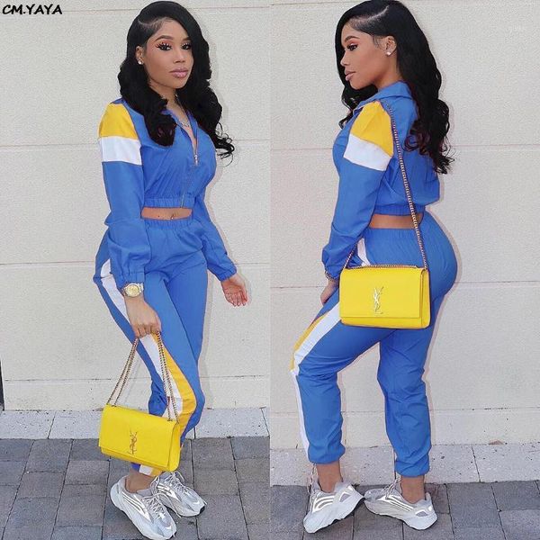 

2020 spring safari style women tracksuit patchwork zipper up long sleeve pencil pants suits two piece sporting outfit 4color1, White