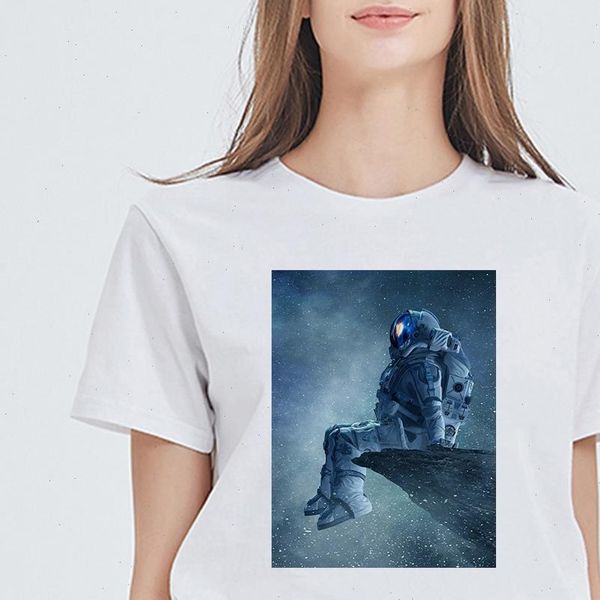 

new arrival flower astronaut art printing female t shirt graphic streetwear punk oversize tshirt casual aesthetic vestidos, White