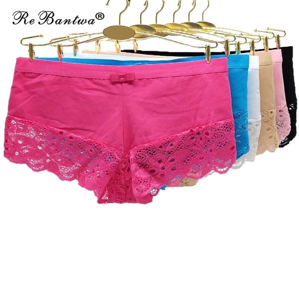 Mulher Underwear Calcinha De Algodão Feminino Boxers Shorts Lace Boyshorts Underpants Senhoras Cor Sólida Intimates Lingerie Hipster 201112