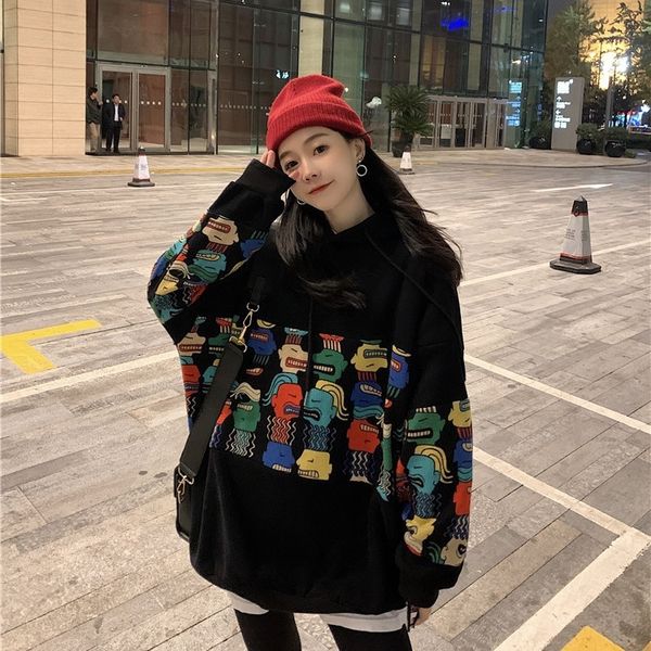 

2020 autumn new loose versatile and plush hooded ~ 2020 autumn sweater new loose versatile and plush hooded sweater j04xu, Black