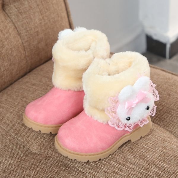 

2020 winter girls boots warm cotton with cartoon rabbit lace kids boots fashion snow boots children kids shoes for toddler girl lj200911, Black;grey