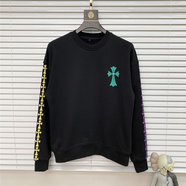 

fashion brand autumn and winter new hand sleeve back cross print men's and women's casual long sleeve round neck crosin sweater, Black