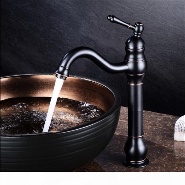 

black tall basin faucets + pipe, brass lamp shape bathroom sink faucet single handle hole deck vintage wash cold mixer tap