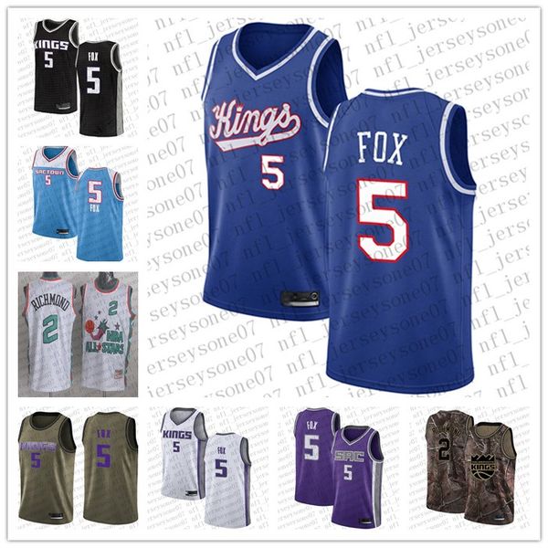 

custom men womens youth sacramento kings 2 mitch richmond #5 de'aaron fox camo basketball swingman realtree collection jersey, Black