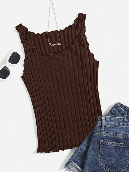 

lettuce trim rib knit tank g77y#, White